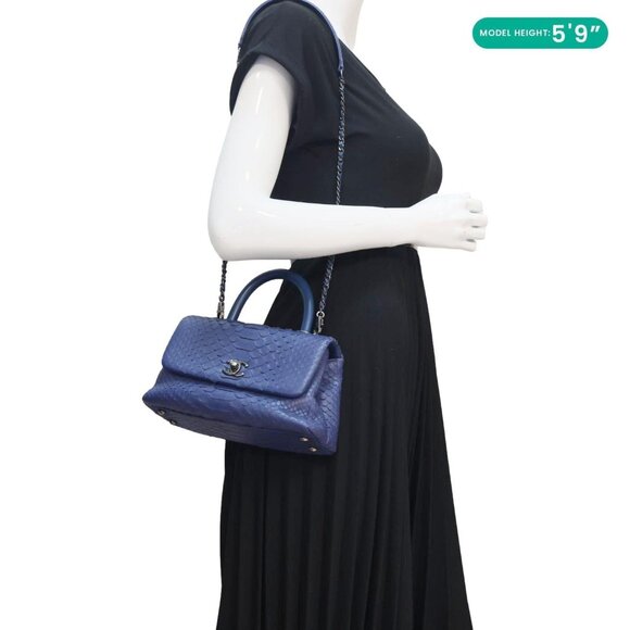 Chanel  Coco Handle Flap Python Leather Shoulder Bag Blue - Picture 2 of 11